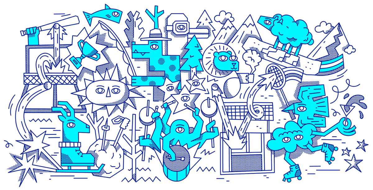 Voor app illustration showing various social and fitness activities